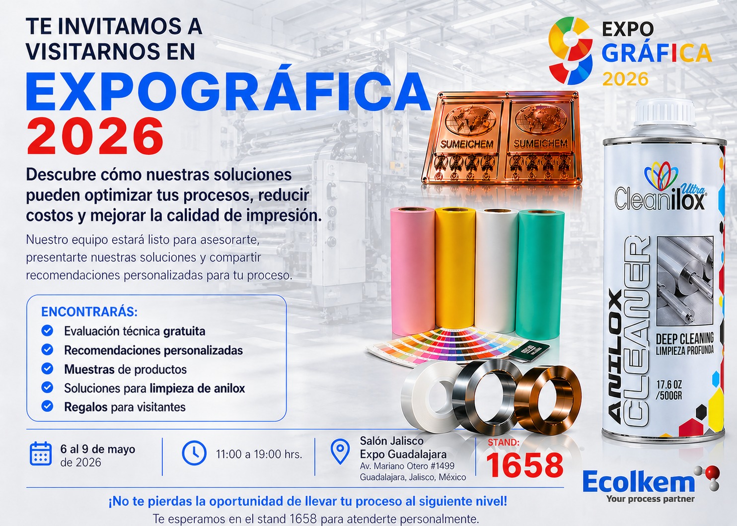 Visite a Ecolkem en Expogr&aacute;fica 2026, Stand 1658, Expo Guadalajara, 6 al 9 de mayo de 2026